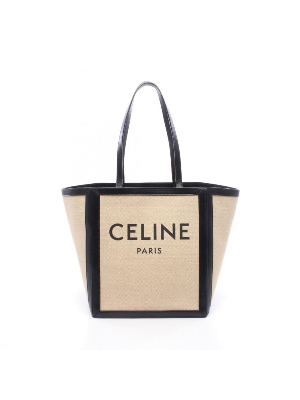 Celine Tote Bag Large Square Cabas Vanilla Black Canvas Leather